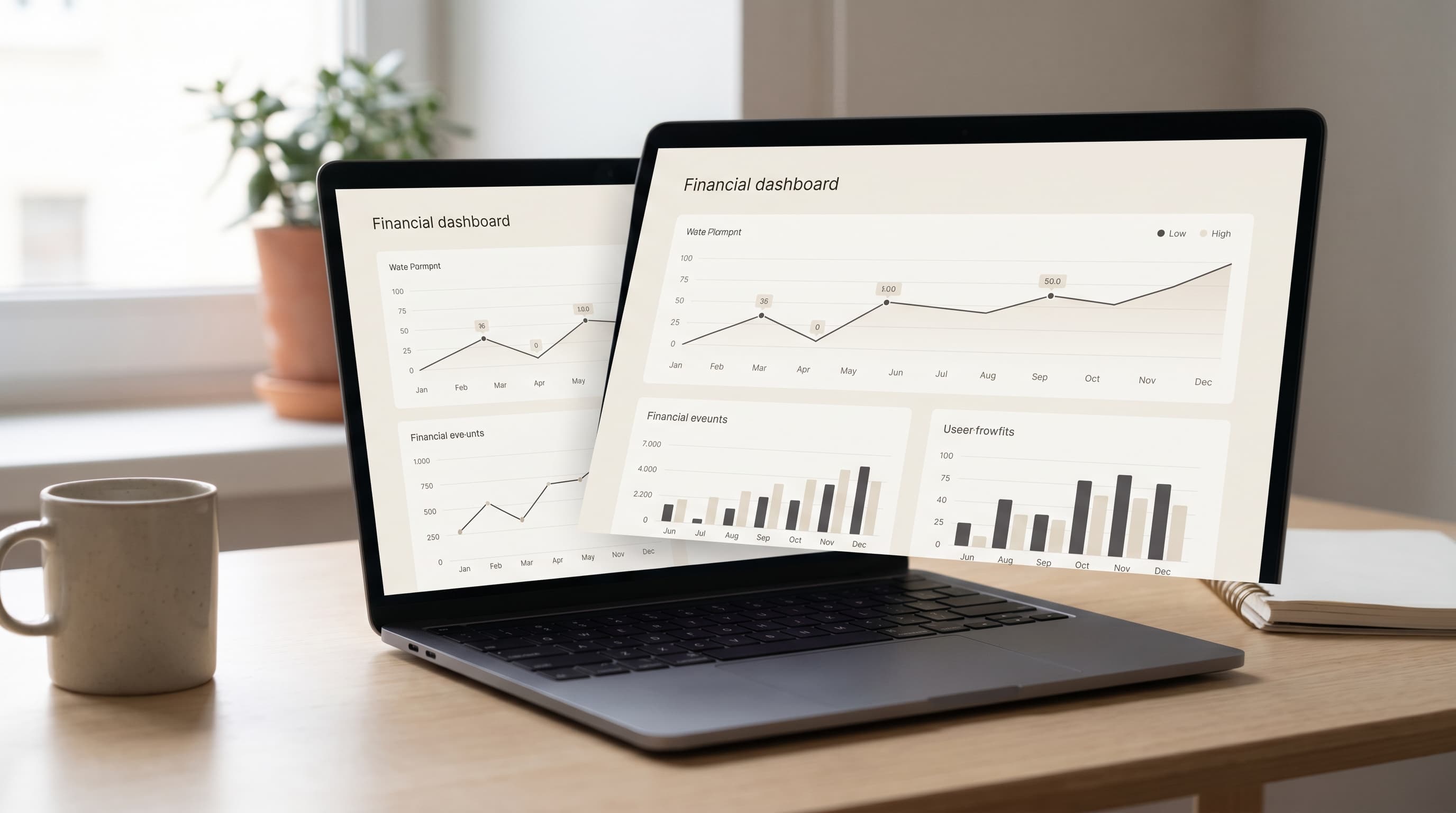 Rent økonomi-dashboard på en laptop