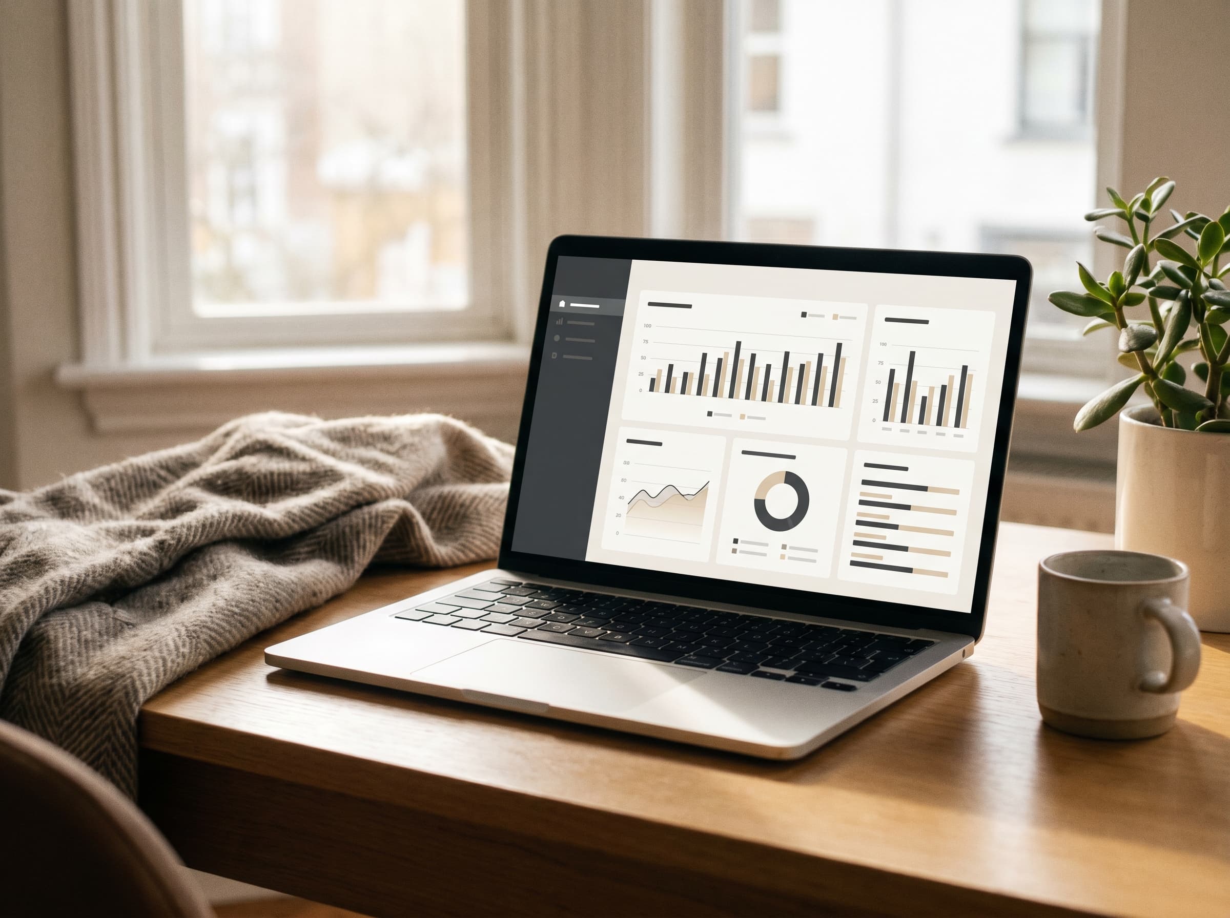 Økonomisk dashboard med nøkkeltall på en skjerm